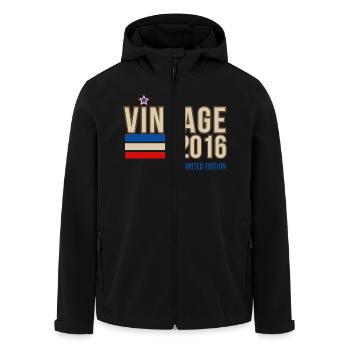 Vintage 2016 limited edition - Men’s Recycled Softshell Jacket by Stanley/Stella - black - Front - AI Model Male 185 light (185cm)