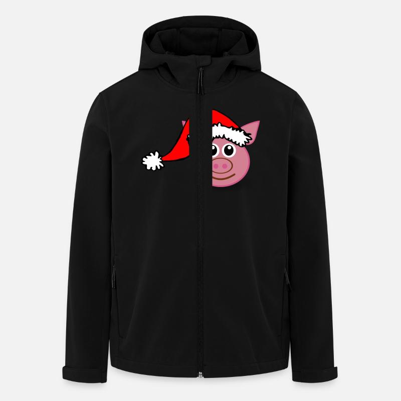 pig_face_pink_with_santa_hat_cartoon - Recycelte Männer Softshell-Jacke von Stanley/Stella - Schwarz