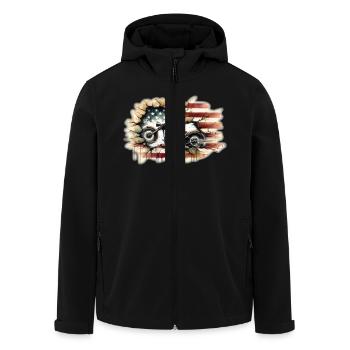 Motorrad mit einer USA Flagge - Recycelte Männer Softshell-Jacke von Stanley/Stella - Schwarz - Vorne - AI Model Male 185 light (185cm)