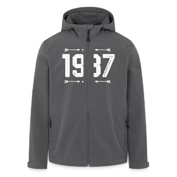 jahrgang 1987 vintage 38. Geburtstag 1987 - Recycelte Männer Softshell-Jacke von Stanley/Stella - Schwarz - Vorne - AI Model Male 185 light (185cm)