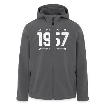 jahrgang 1957 vintage 68. Geburtstag 1957 - Recycelte Männer Softshell-Jacke von Stanley/Stella - Schwarz - Vorne - AI Model Male 185 light (185cm)