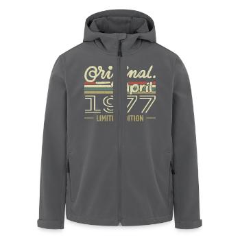 April 1977 48th Anniversary Gift April 1977 - Men’s Recycled Softshell Jacket by Stanley/Stella - black - Front - AI Model Male 185 light (185cm)