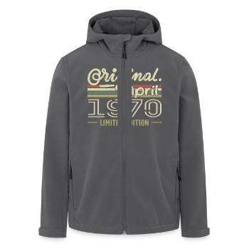 April 1970 55th Anniversary Gift April 1970 - Men’s Recycled Softshell Jacket by Stanley/Stella - black - Front - AI Model Male 185 light (185cm)