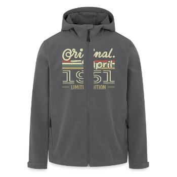 April 1951 74th Anniversary Gift April 1951 - Men’s Recycled Softshell Jacket by Stanley/Stella - black - Front - AI Model Male 185 light (185cm)