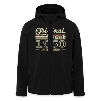 April 1950 Gift 75th Anniversary April 1950 - Men’s Recycled Softshell Jacket by Stanley/Stella - black - Front - AI Model Male 185 light (185cm)
