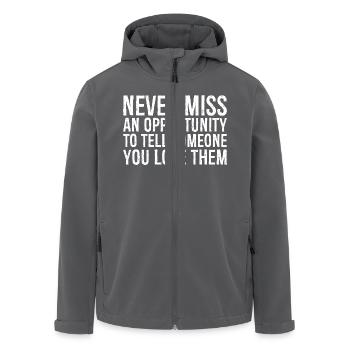 Ne manquez jamais une occasion d’en parler à quelqu’un que vous aimez - Veste softshell homme en polyester recyclé Stanley/Stella - charbon - Devant - AI Model Male 185 light (185cm)