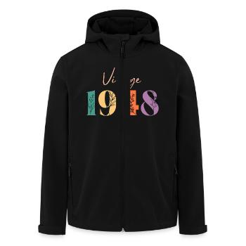 Vintage 1948 Floral - Men’s Recycled Softshell Jacket by Stanley/Stella - black - Front - AI Model Male 185 light (185cm)
