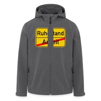 Ortsschild Arbeit - Ruhestand - Recycelte Männer Softshell-Jacke von Stanley/Stella - Schwarz - Vorne - AI Model Male 185 light (185cm)