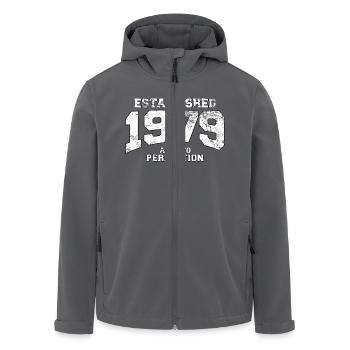 established 1979 - aged to perfection (fr) - Veste softshell homme en polyester recyclé Stanley/Stella - noir - Devant - AI Model Male 185 light (185cm)