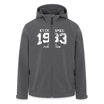established 1983 - aged to perfection (fr) - Veste softshell homme en polyester recyclé Stanley/Stella - noir - Devant - AI Model Male 185 light (185cm)