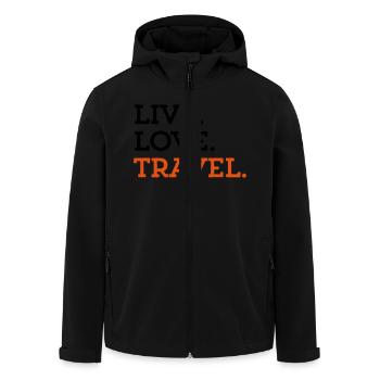 LIVE. LOVE. TRAVEL. - Recycelte Männer Softshell-Jacke von Stanley/Stella - Schwarz - Vorne - AI Model Male 185 light (185cm)
