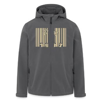 vintage 1937 Code barre 1937: Année 2025. - Veste softshell homme en polyester recyclé Stanley/Stella - noir - Devant - AI Model Male 185 light (185cm)