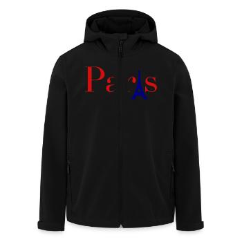 Paris Red Text with Blue Eiffel Tower - Men’s Recycled Softshell Jacket by Stanley/Stella - black - Front - AI Model Male 185 light (185cm)