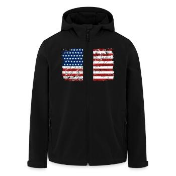 USA Flag - Vintage Look - Recycelte Männer Softshell-Jacke von Stanley/Stella - Schwarz - Vorne - AI Model Male 185 light (185cm)