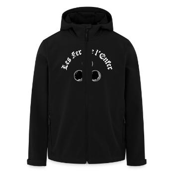 Les Fers de l’Enfer / The Irons of Hell - Pétanque - Veste softshell homme en polyester recyclé Stanley/Stella - noir - Devant - AI Model Male 185 light (185cm)