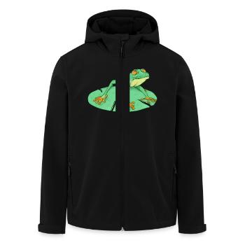 Cute green frog on a lilypad - Men’s Recycled Softshell Jacket by Stanley/Stella - black - Front - AI Model Male 185 light (185cm)