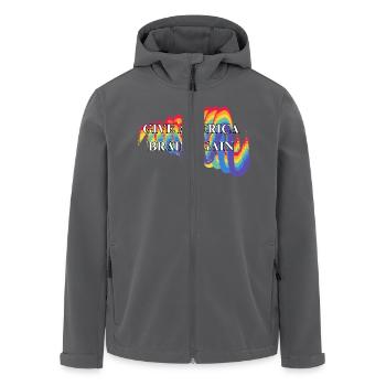 Give America Brain Again Rainbow LGBTQ - Recycelte Männer Softshell-Jacke von Stanley/Stella - Schwarz - Vorne - AI Model Male 185 light (185cm)