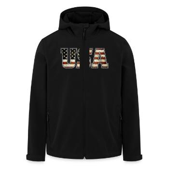 USA Typo Flag (oldstyle) - Recycelte Männer Softshell-Jacke von Stanley/Stella - Schwarz - Vorne - AI Model Male 185 light (185cm)