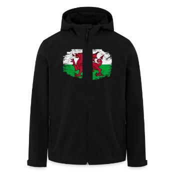 Wales Flag - Vintage Look - Recycelte Männer Softshell-Jacke von Stanley/Stella - Schwarz - Vorne - AI Model Male 185 light (185cm)