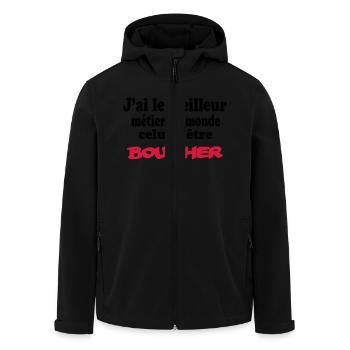 J'ai le meilleur métier du monde boucher : boucher - Men’s Recycled Softshell Jacket by Stanley/Stella - black - Front - AI Model Male 185 light (185cm)