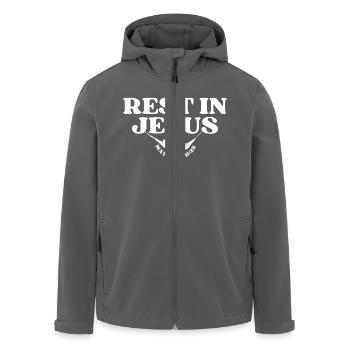 Rest in Jesus – Matthew 11:28 - Men’s Recycled Softshell Jacket by Stanley/Stella - black - Front - AI Model Male 185 light (185cm)