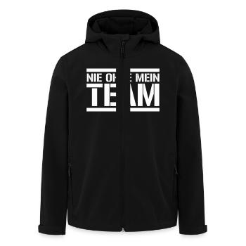team - Men’s Recycled Softshell Jacket by Stanley/Stella - black - Front - AI Model Male 185 light (185cm)