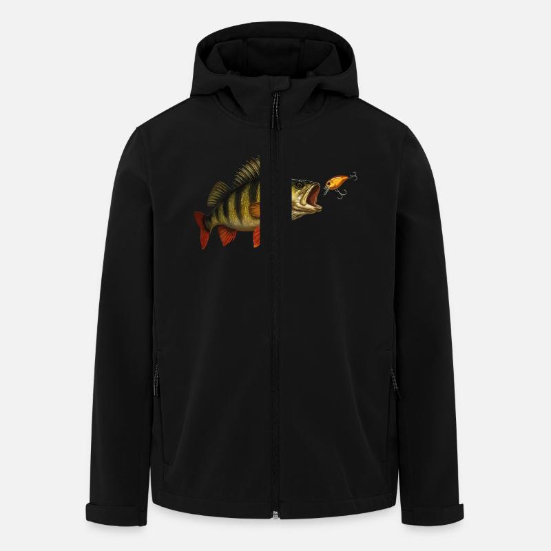 Perch at the Bite – Predatory Fish & Wobbler Design - Men’s Recycled Softshell Jacket by Stanley/Stella - black