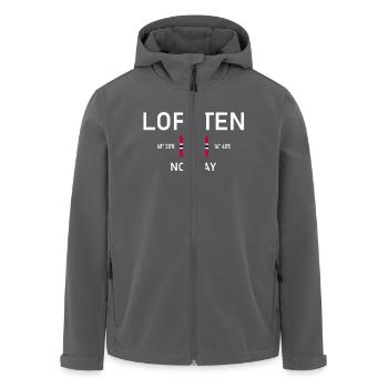 Lofoten - Norvège - Coordonnées - Drapeau - Veste softshell homme en polyester recyclé Stanley/Stella - charbon - Devant - AI Model Male 185 light (185cm)