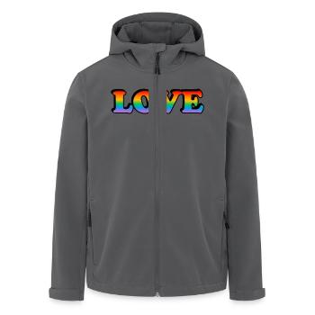 Texte arc-en-ciel LOVE LGBT Pride Month - Veste softshell homme en polyester recyclé Stanley/Stella - noir - Devant - AI Model Male 185 light (185cm)