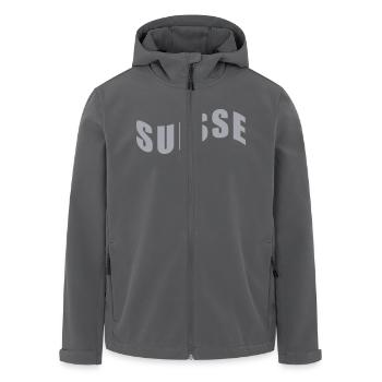 Schweiz - Suisse - Switzerland - Recycelte Männer Softshell-Jacke von Stanley/Stella - Schwarz - Vorne - AI Model Male 185 light (185cm)