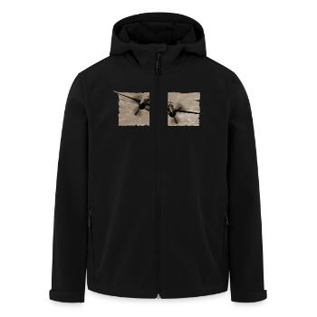 P-38 Sepia - Men’s Recycled Softshell Jacket by Stanley/Stella - black - Front - AI Model Male 185 light (185cm)