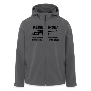 Keine Sorge! Wenn du Schuss hörst, nicht das Ziel - Recycelte Männer Softshell-Jacke von Stanley/Stella - Schwarz - Vorne - AI Model Male 185 light (185cm)