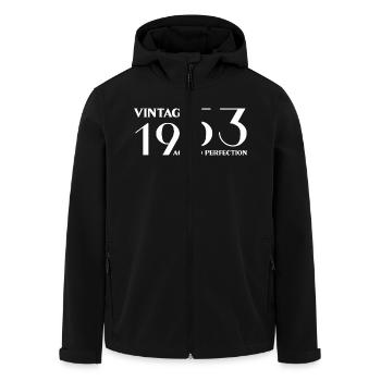Jahrgang 1953 bis zur Perfektion gealtert - Recycelte Männer Softshell-Jacke von Stanley/Stella - Schwarz - Vorne - AI Model Male 185 light (185cm)