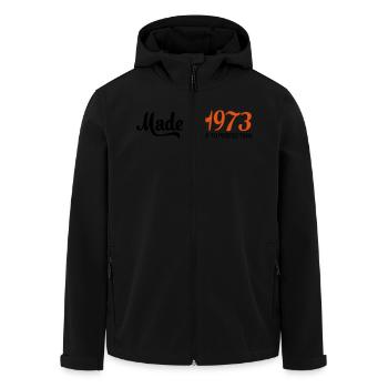 Made in 1973 - Men’s Recycled Softshell Jacket by Stanley/Stella - black - Front - AI Model Male 185 light (185cm)