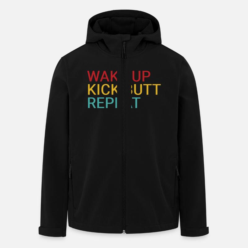 Wake up. Kick butt. Repeat - Men’s Recycled Softshell Jacket by Stanley/Stella - black