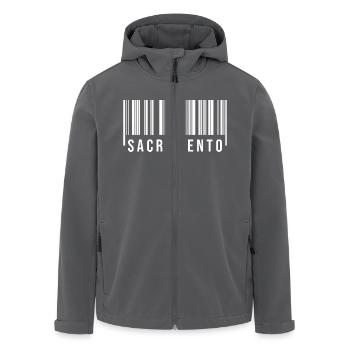 Sacramento Strichcode - Recycelte Männer Softshell-Jacke von Stanley/Stella - Schwarz - Vorne - AI Model Male 185 light (185cm)