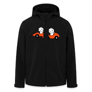 2 Vögel fahren schnell Auto Rennauto Wettrennen - Recycelte Männer Softshell-Jacke von Stanley/Stella - Schwarz - Vorne - AI Model Male 185 light (185cm)