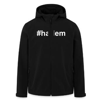 Harlem - Hashtag - #harlem - New York - NY - NYC - Veste softshell homme en polyester recyclé Stanley/Stella - noir - Devant - AI Model Male 185 light (185cm)