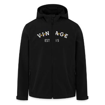 Vintage is 2015 - Men’s Recycled Softshell Jacket by Stanley/Stella - black - Front - AI Model Male 185 light (185cm)