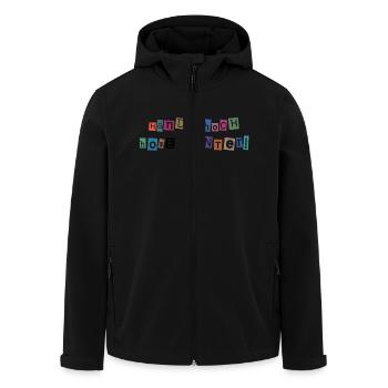 Hände hoch – Hosen runter! Freches Collagen-Design - Recycelte Männer Softshell-Jacke von Stanley/Stella - Schwarz - Vorne - AI Model Male 185 light (185cm)