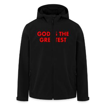 god is the greatest - Men’s Recycled Softshell Jacket by Stanley/Stella - black - Front - AI Model Male 185 light (185cm)