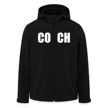 Coach on the back - Men’s Recycled Softshell Jacket by Stanley/Stella - black - Front - AI Model Male 185 light (185cm)