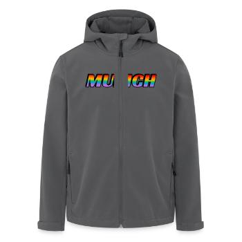 Münchner LGBTQ Pride Month Regenbogentext - Recycelte Männer Softshell-Jacke von Stanley/Stella - Schwarz - Vorne - AI Model Male 185 light (185cm)