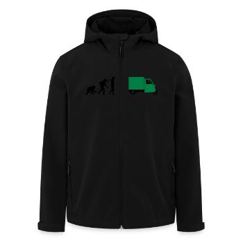 evolution_of_man_Piaggio Ape_092014_a_2c - Recycelte Männer Softshell-Jacke von Stanley/Stella - Schwarz - Vorne - AI Model Male 185 light (185cm)