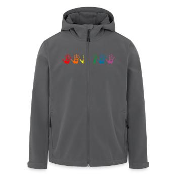 Lgbt Handabdrücke mit Herz, Regenbogen Pride - Recycelte Männer Softshell-Jacke von Stanley/Stella - Schwarz - Vorne - AI Model Male 185 light (185cm)
