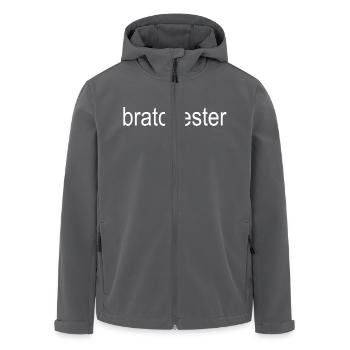 bratchester white text 5000 - Men’s Recycled Softshell Jacket by Stanley/Stella - anthracite - Front - AI Model Male 185 light (185cm)