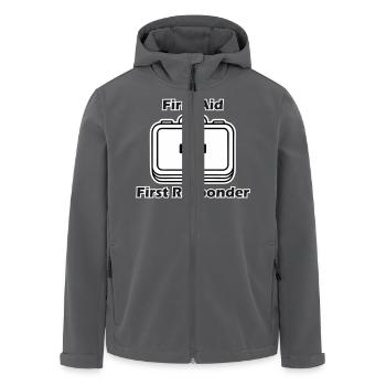 Medical Equipment - "First Aid, First Responder" - Men’s Recycled Softshell Jacket by Stanley/Stella - anthracite - Front - AI Model Male 185 light (185cm)