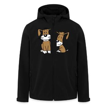 2 Hunde Team Sitzen Zwei Freunde Crew Glücklich - Recycelte Männer Softshell-Jacke von Stanley/Stella - Schwarz - Vorne - AI Model Male 185 light (185cm)