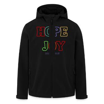Hope & Joy – Romans 15:13 - Men’s Recycled Softshell Jacket by Stanley/Stella - black - Front - AI Model Male 185 light (185cm)