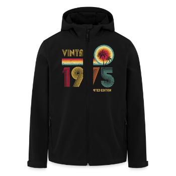 Vintage 1975 Limited Edition – Retro Sunset 50th - Men’s Recycled Softshell Jacket by Stanley/Stella - black - Front - AI Model Male 185 light (185cm)